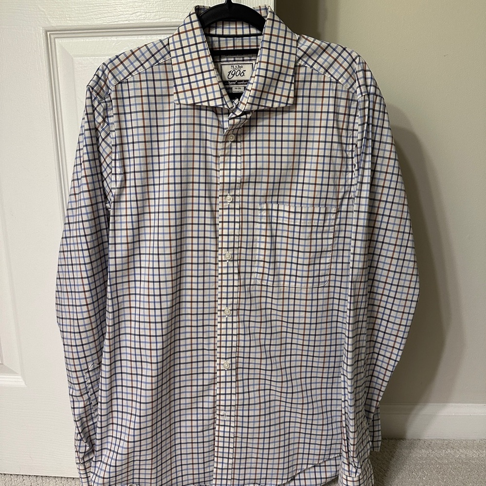 Jos. A. Bank Men's Checkered Shirt - Blue and Brown
